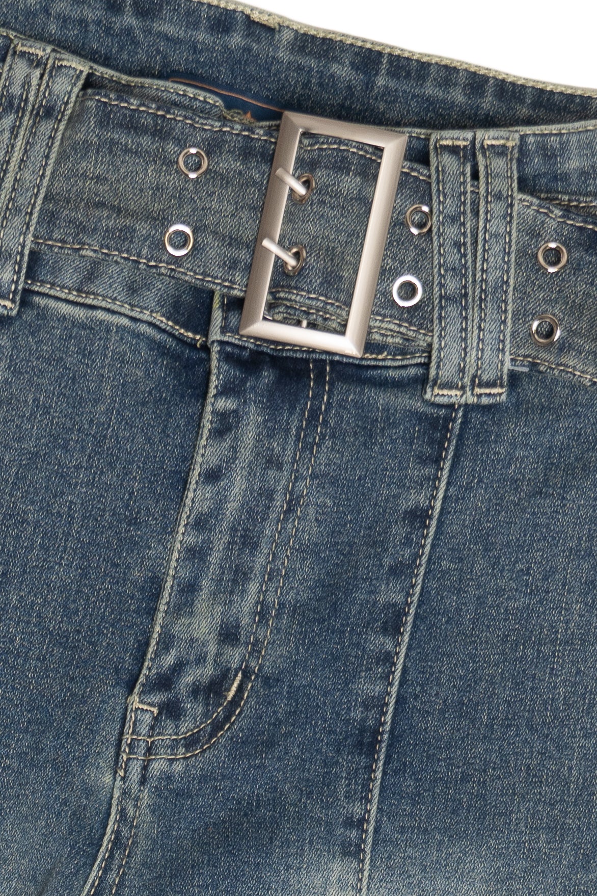 Belted Flare Grunge Wash Jeans - Image 10