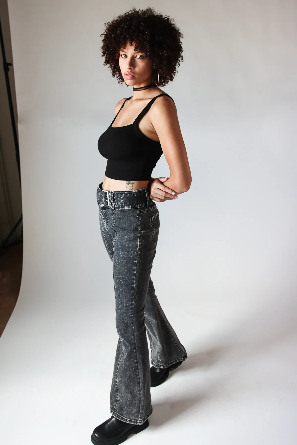 Belted Flare Grunge Wash Jeans - Image 13