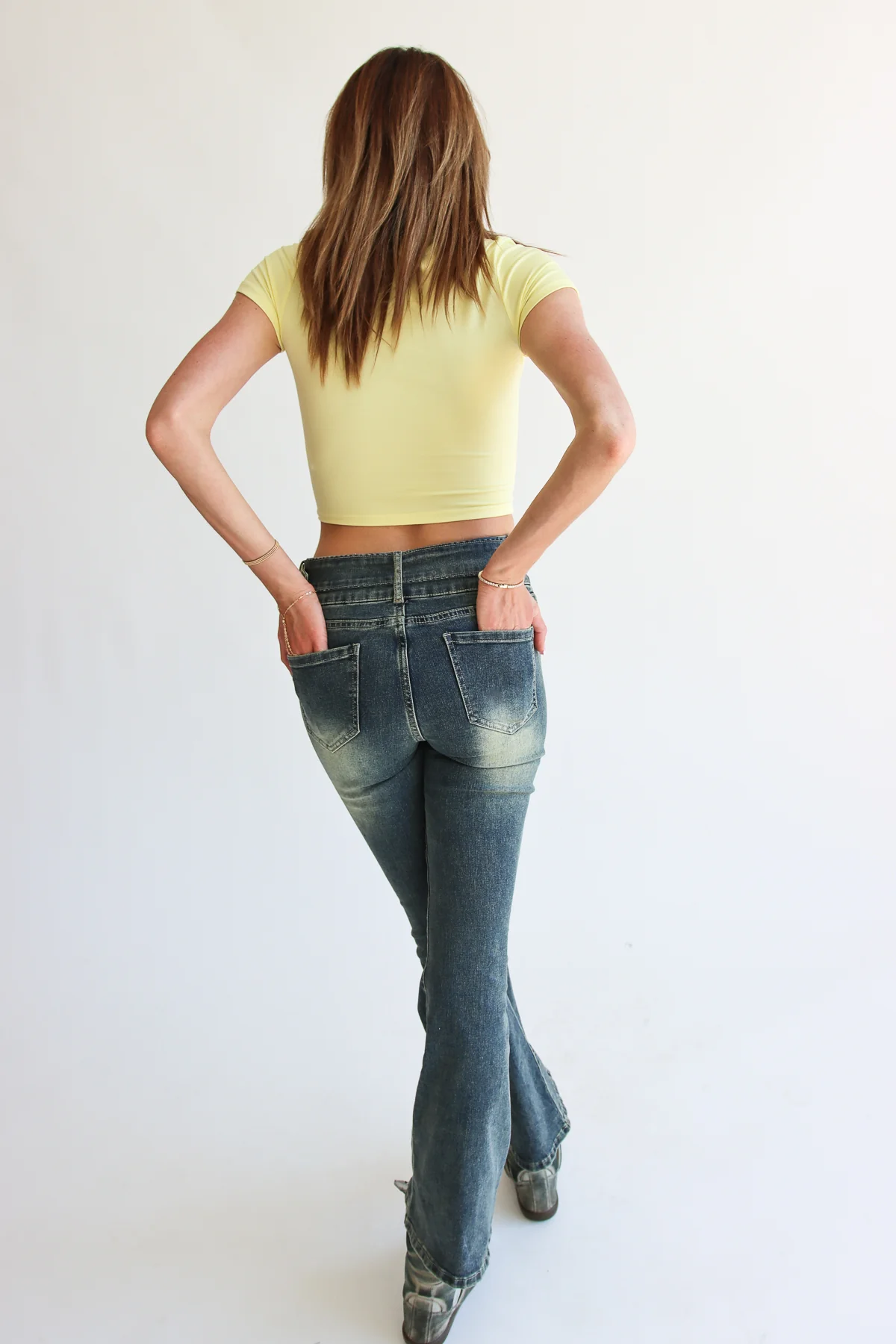 Belted Flare Grunge Wash Jeans - Image 7