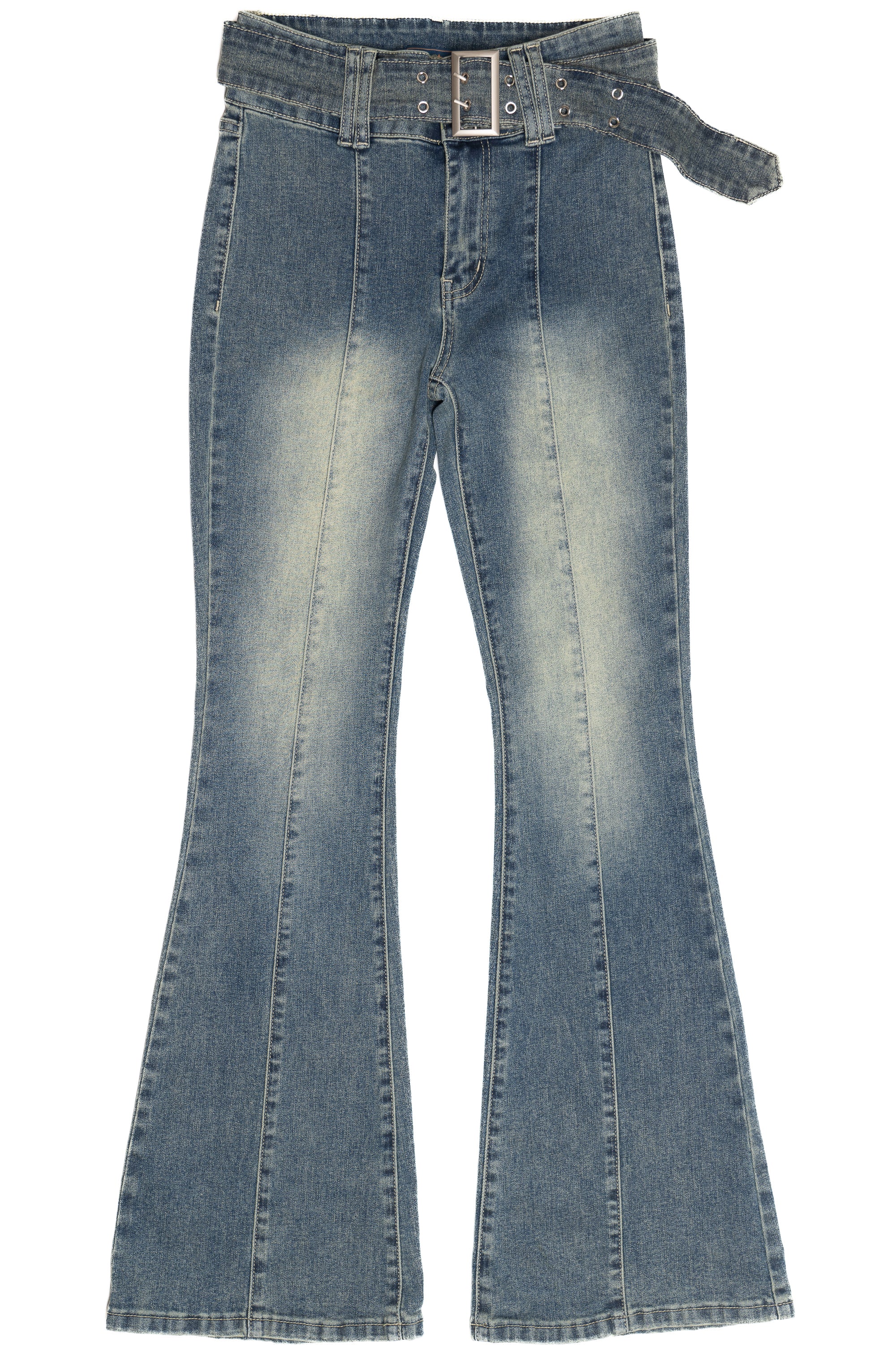 Belted Flare Grunge Wash Jeans - Image 8