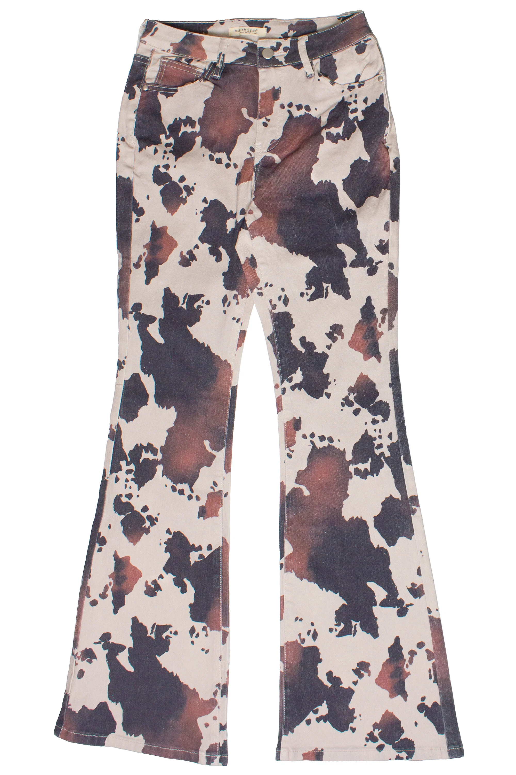 Brown Cow Print Flare Jeans - Image 5