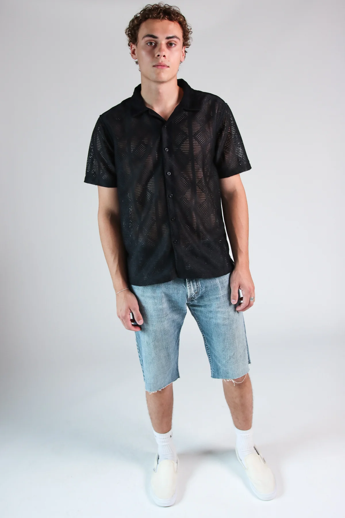 Diamond Open Weave Button Up Shirt - Image 4