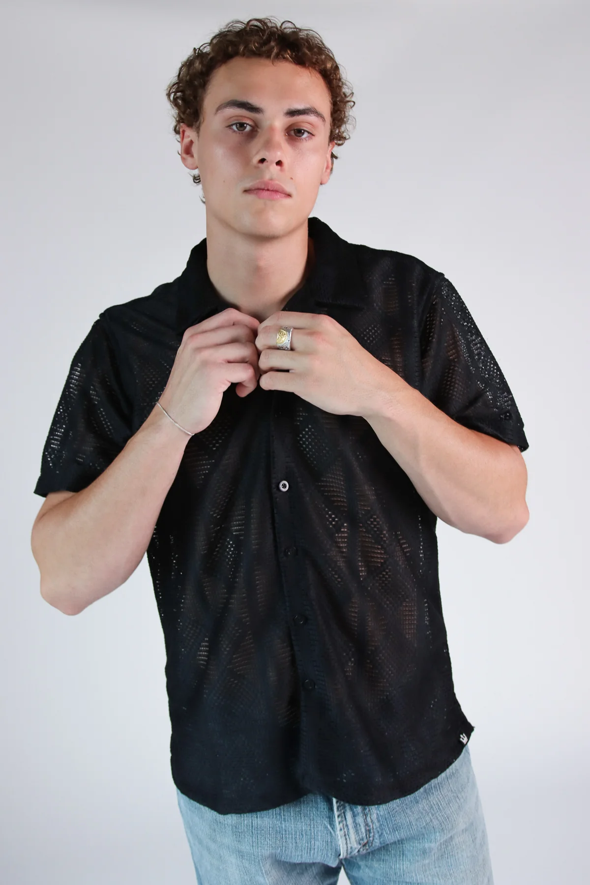 Diamond Open Weave Button Up Shirt - Image 5