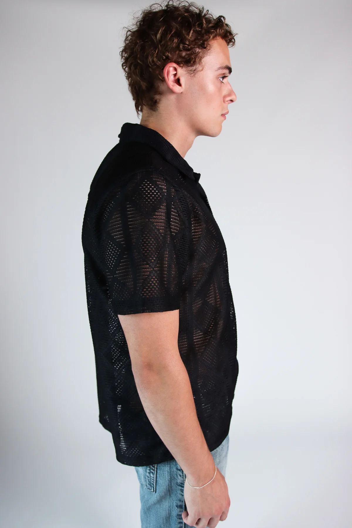 Diamond Open Weave Button Up Shirt - Image 6