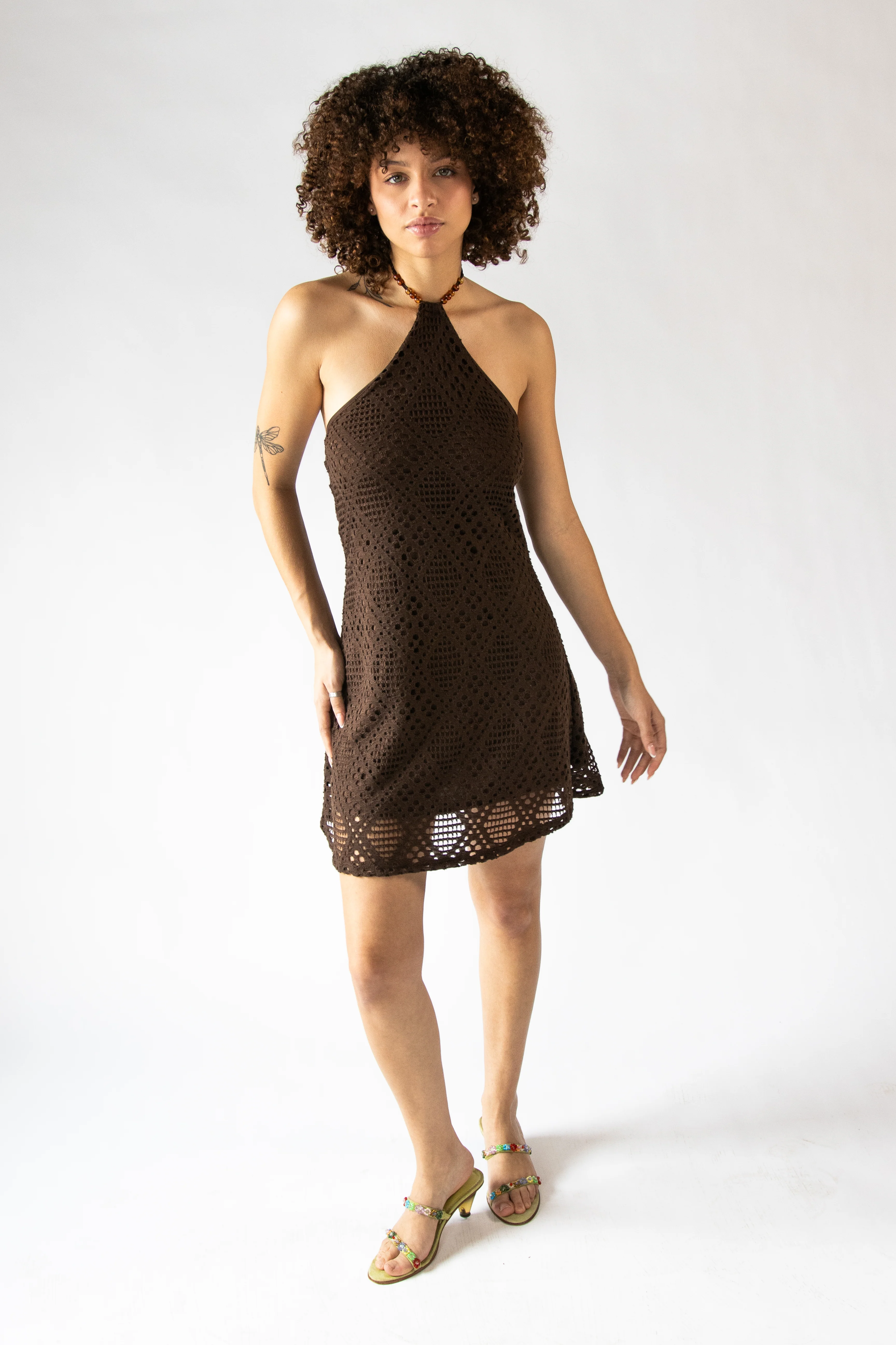 Diamond Pointelle Beaded Halter Mini Dress - Image 7