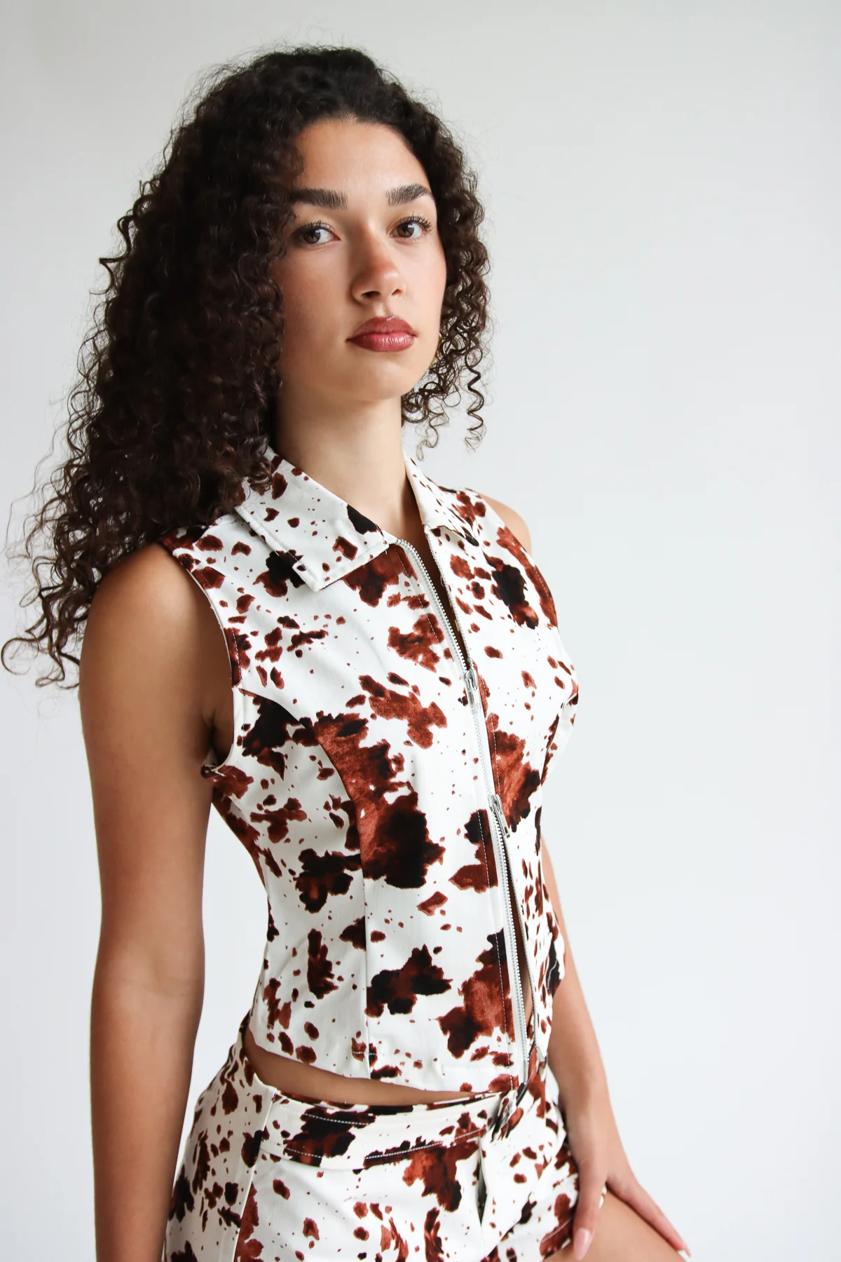 Double Zipper Cow Print Vest - Image 3