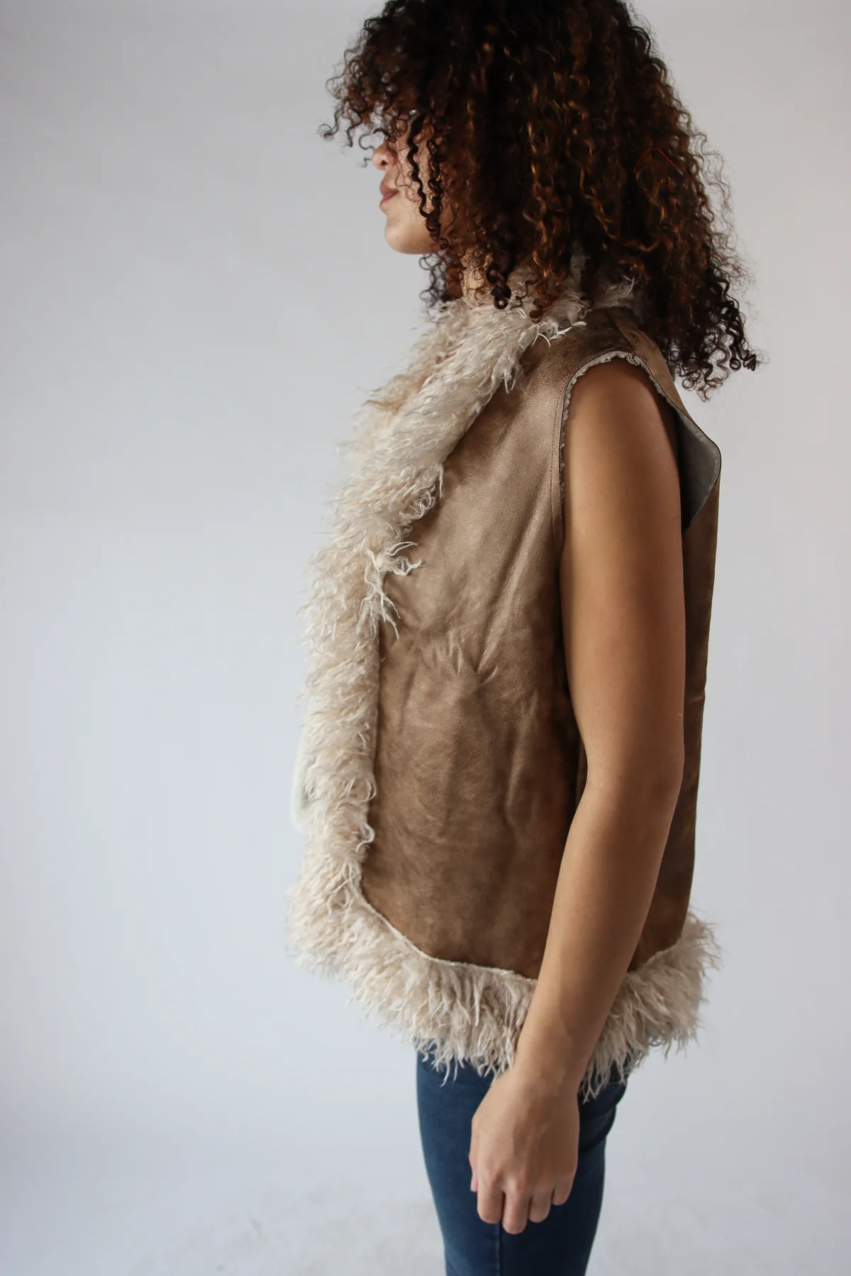 Faux Suede & Faux Fur Trim Vest - Image 4