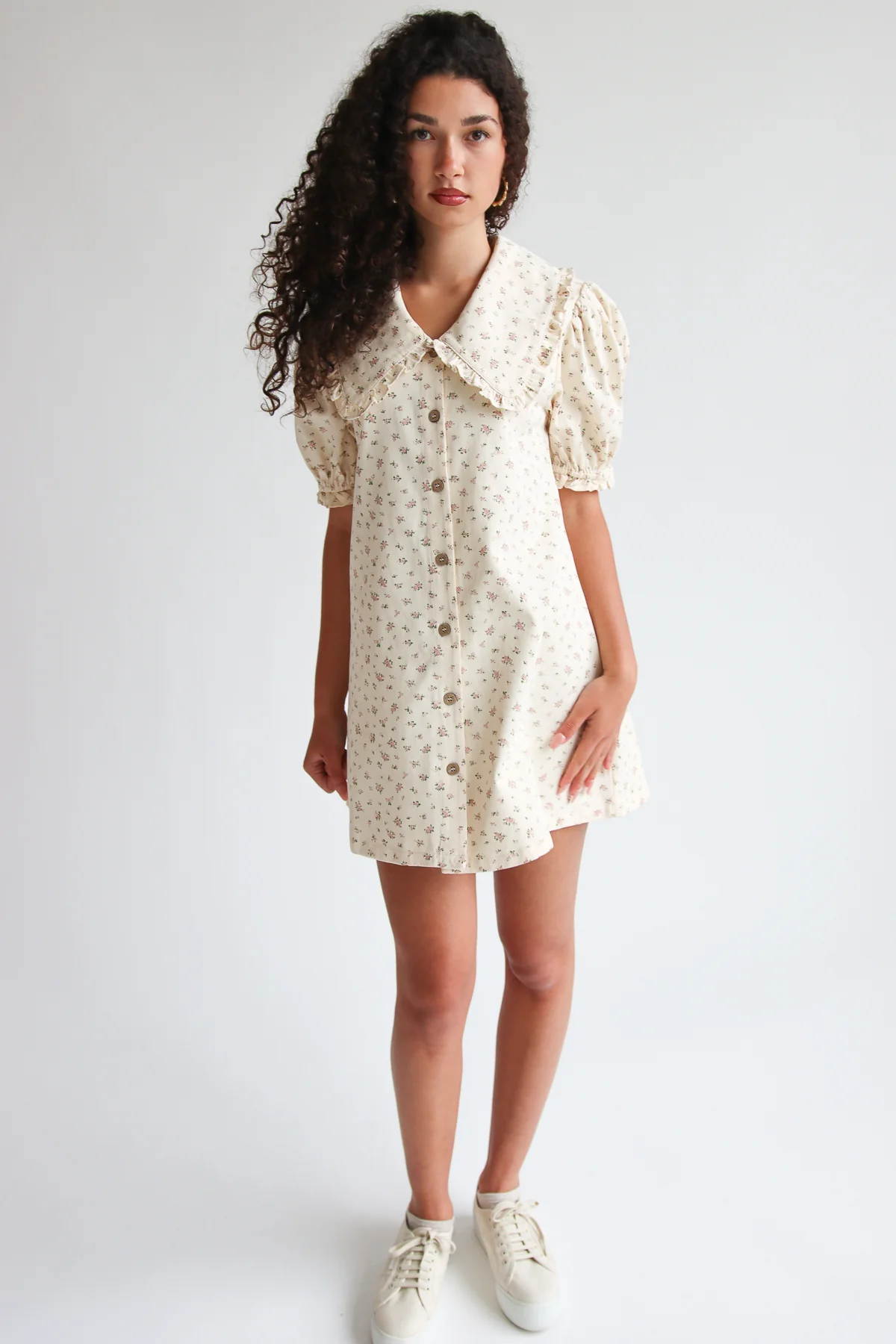 Floral Peter Pan Collar Denim Dress - Image 4