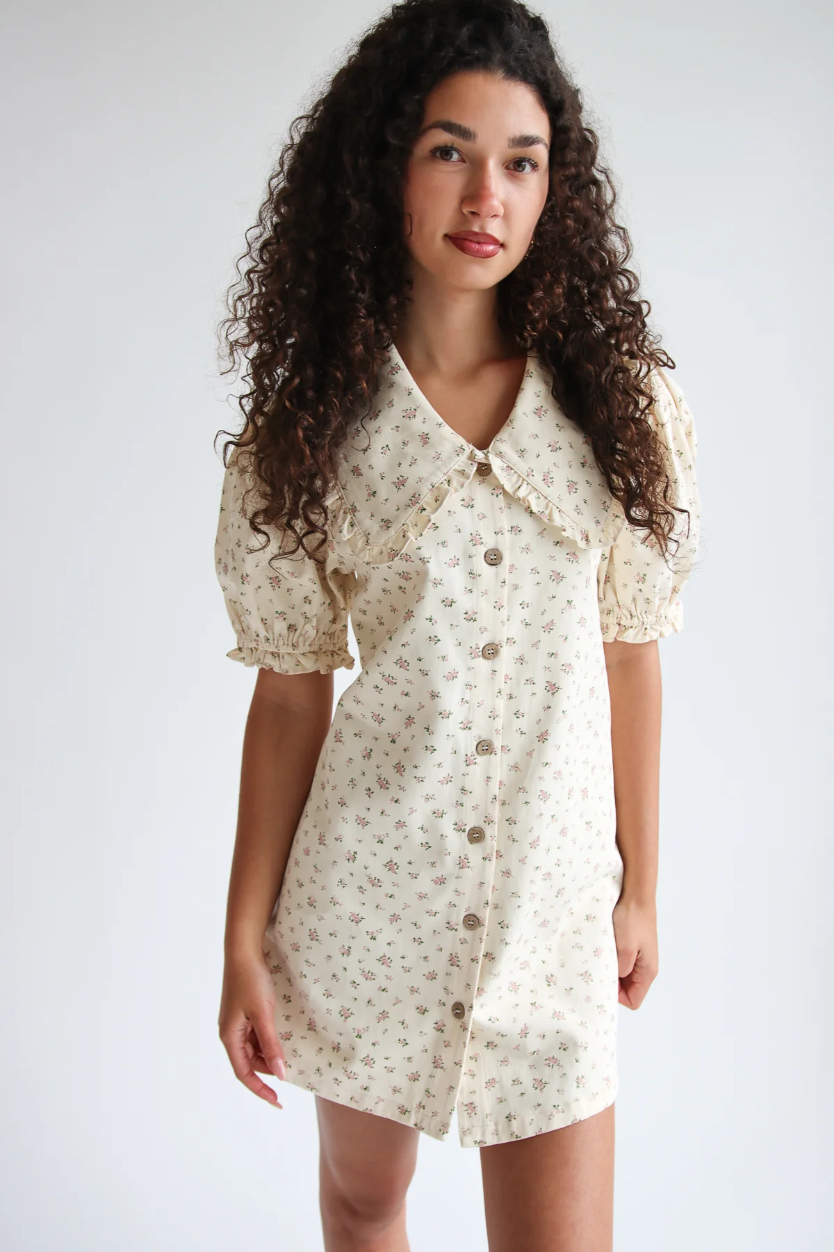 Floral Peter Pan Collar Denim Dress - Image 6