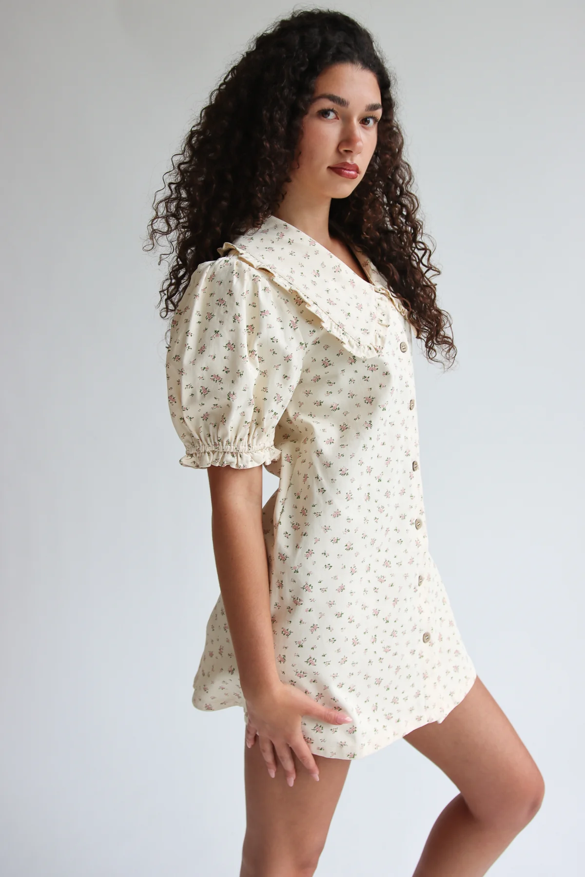 Floral Peter Pan Collar Denim Dress - Image 7