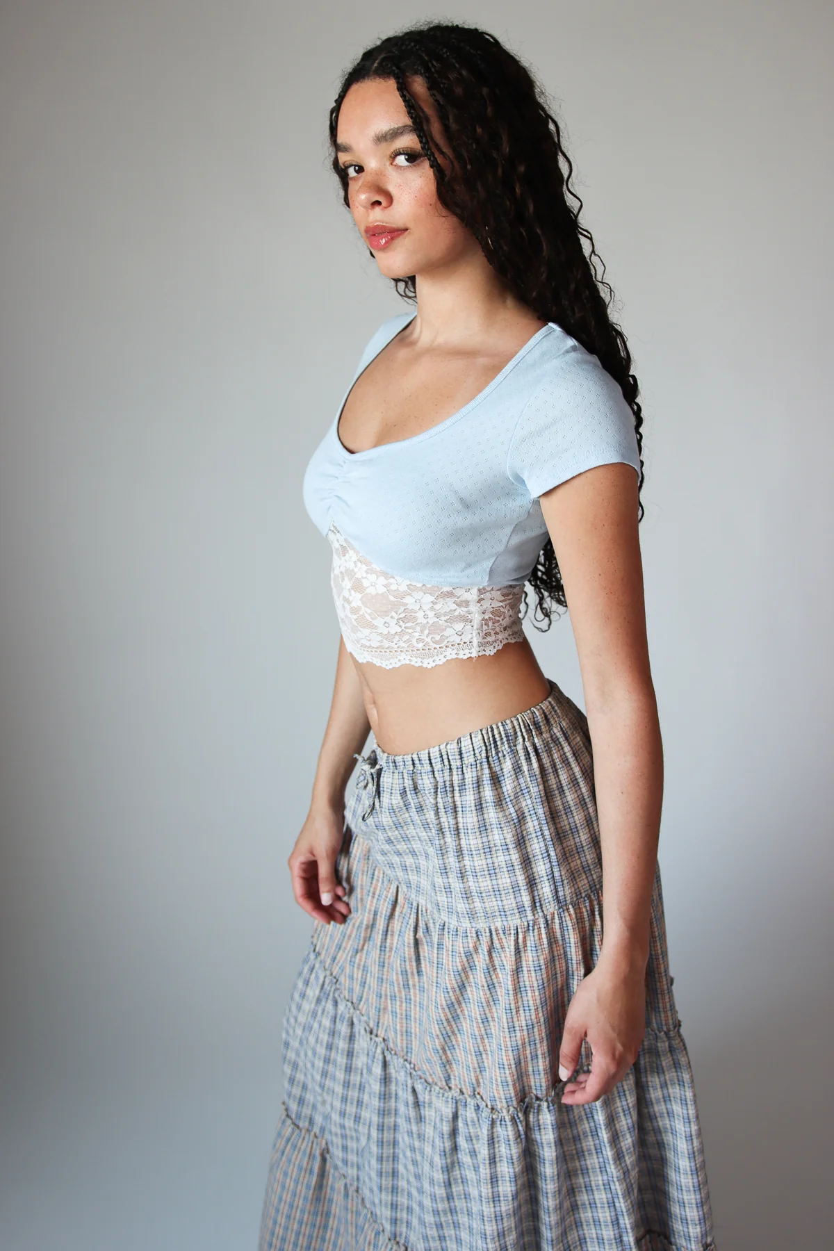 Lace Hem Pointelle Crop Tee - Image 7