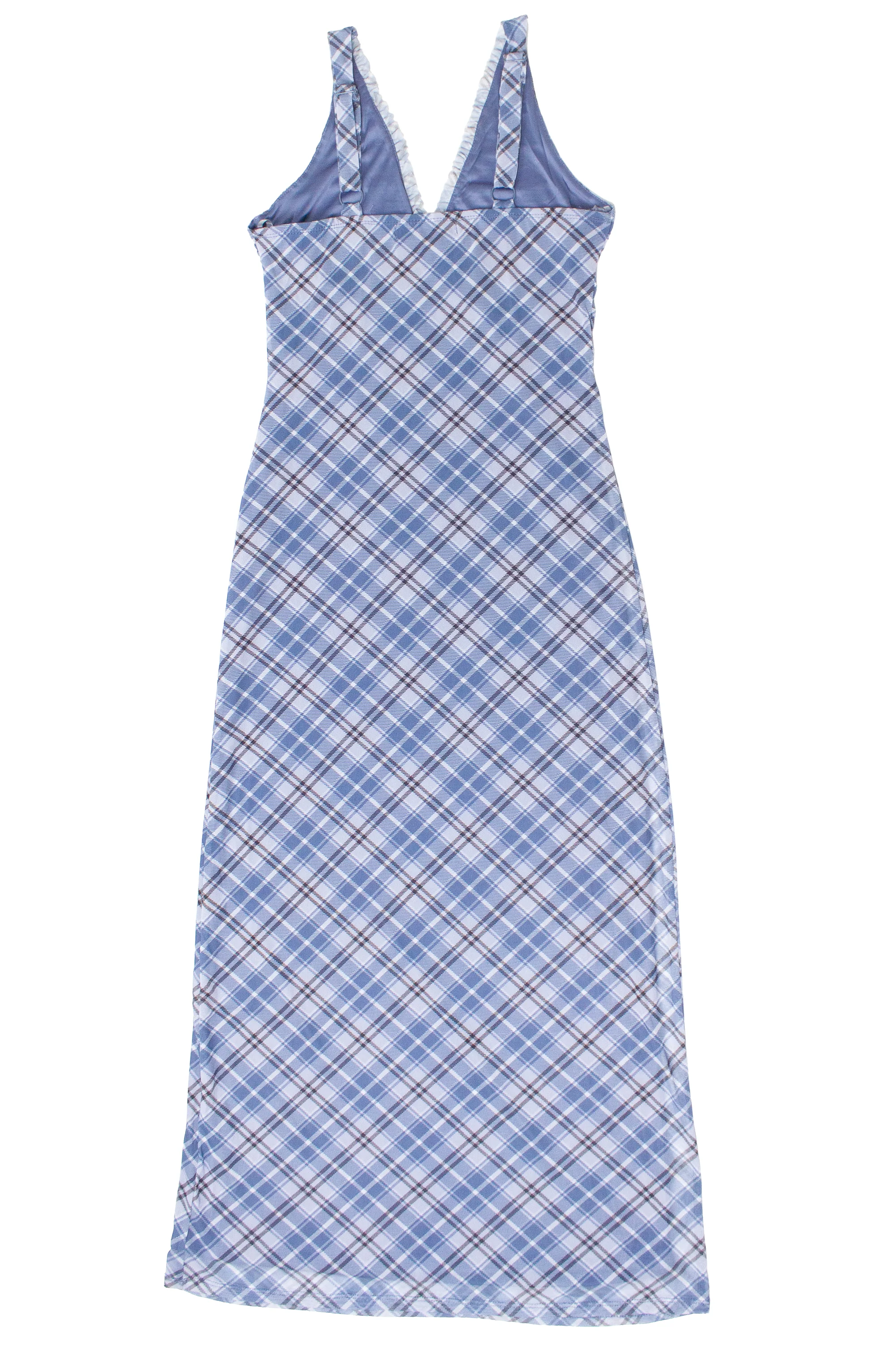 Mesh Plaid Cami Plunge Maxi Dress - Image 6