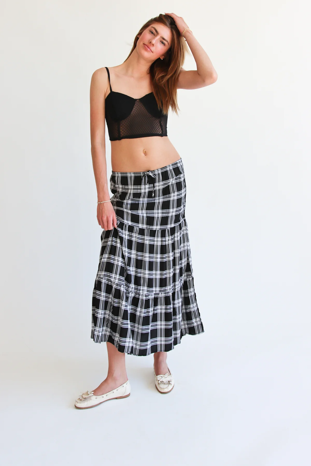 Plaid Tiered Maxi Skirt - Image 3