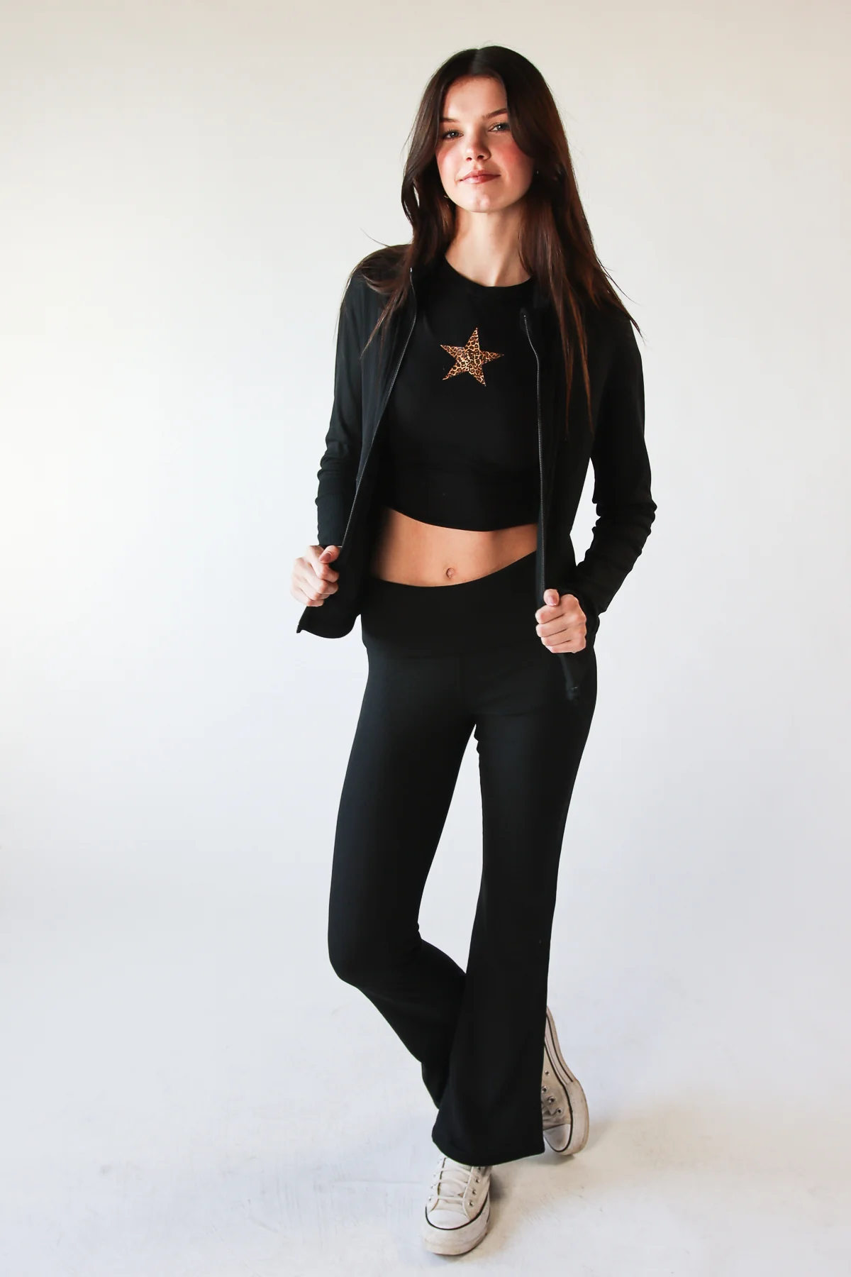 Ribbed Lightweight Fleece Lined Flare Leggings - Image 3
