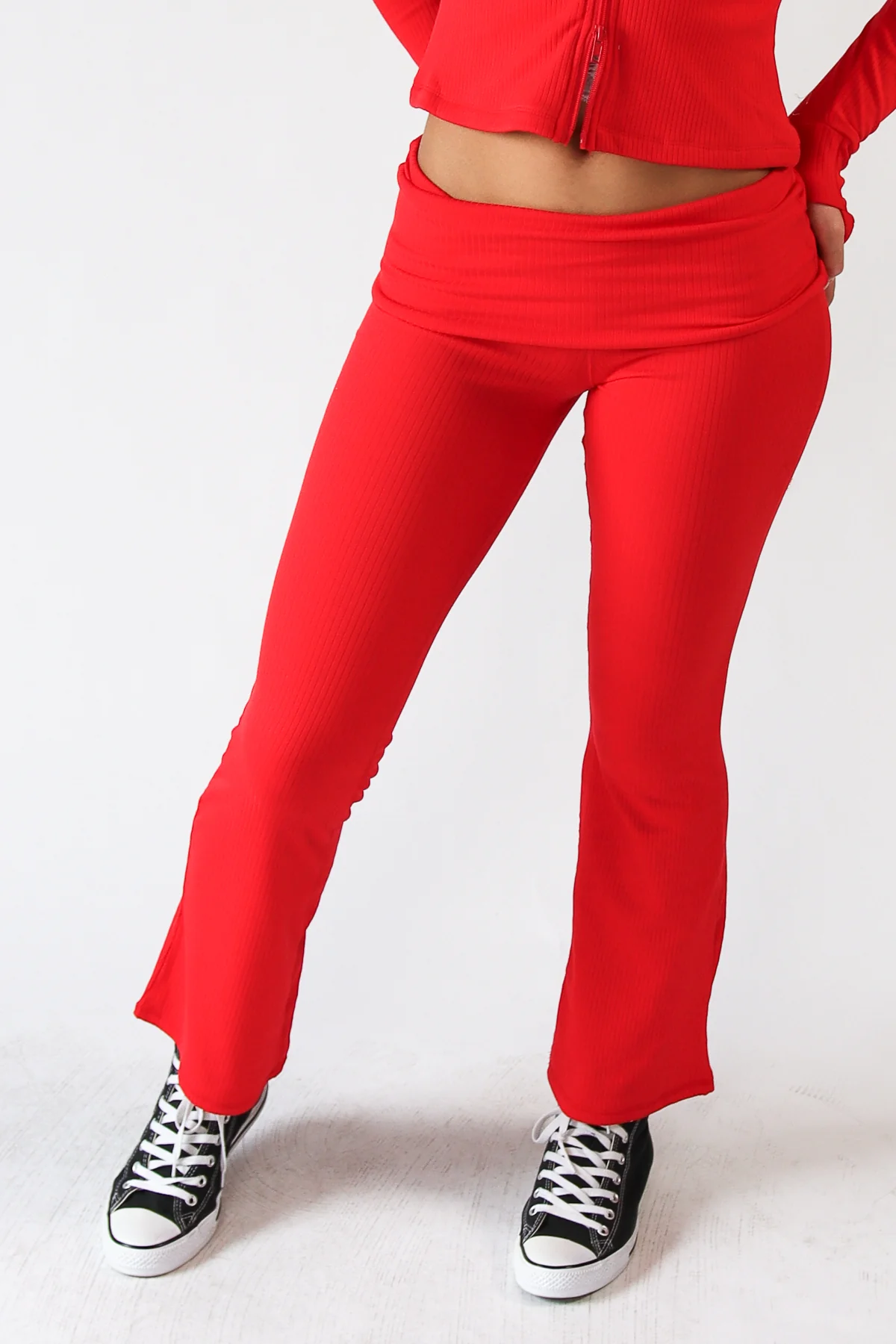 Ribbed Lightweight Fleece Lined Flare Leggings - Image 4