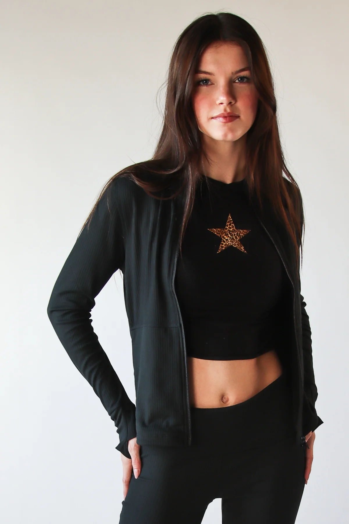 Ribbed Lightweight Fleece Lined Zip Up Top - Image 3