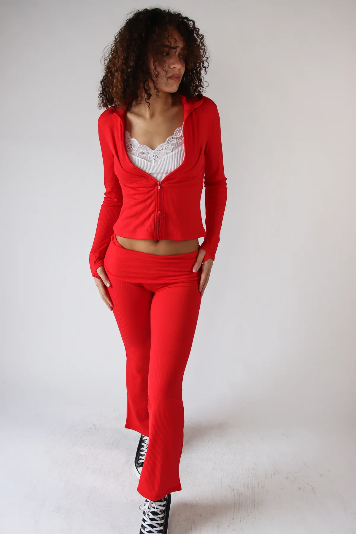 Ribbed Lightweight Fleece Lined Zip Up Top - Image 4