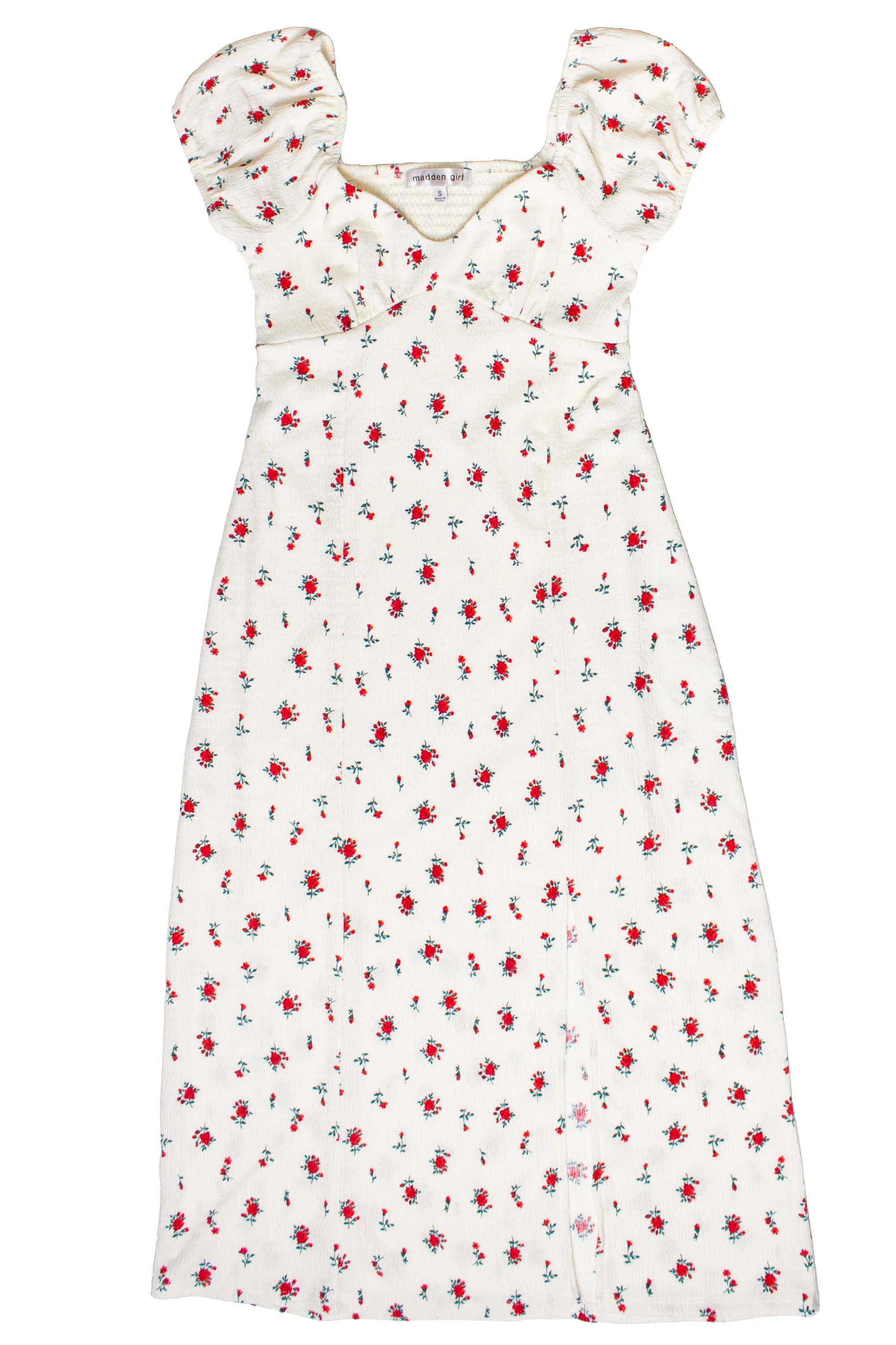 Rose Print Empire Waist Puff Sleeve Dress - Image 5