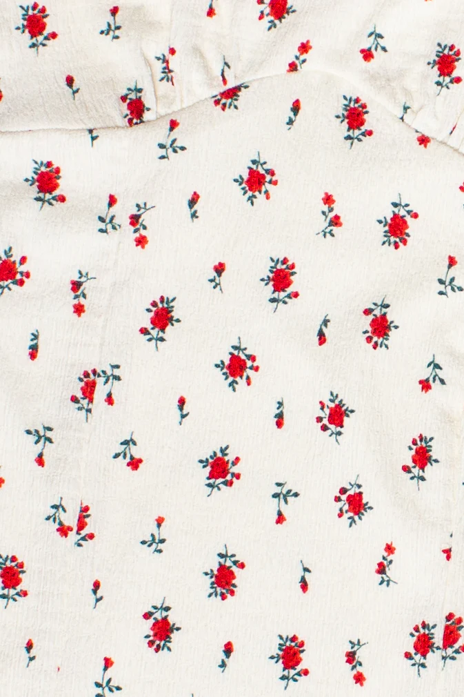 Rose Print Empire Waist Puff Sleeve Dress - Image 6