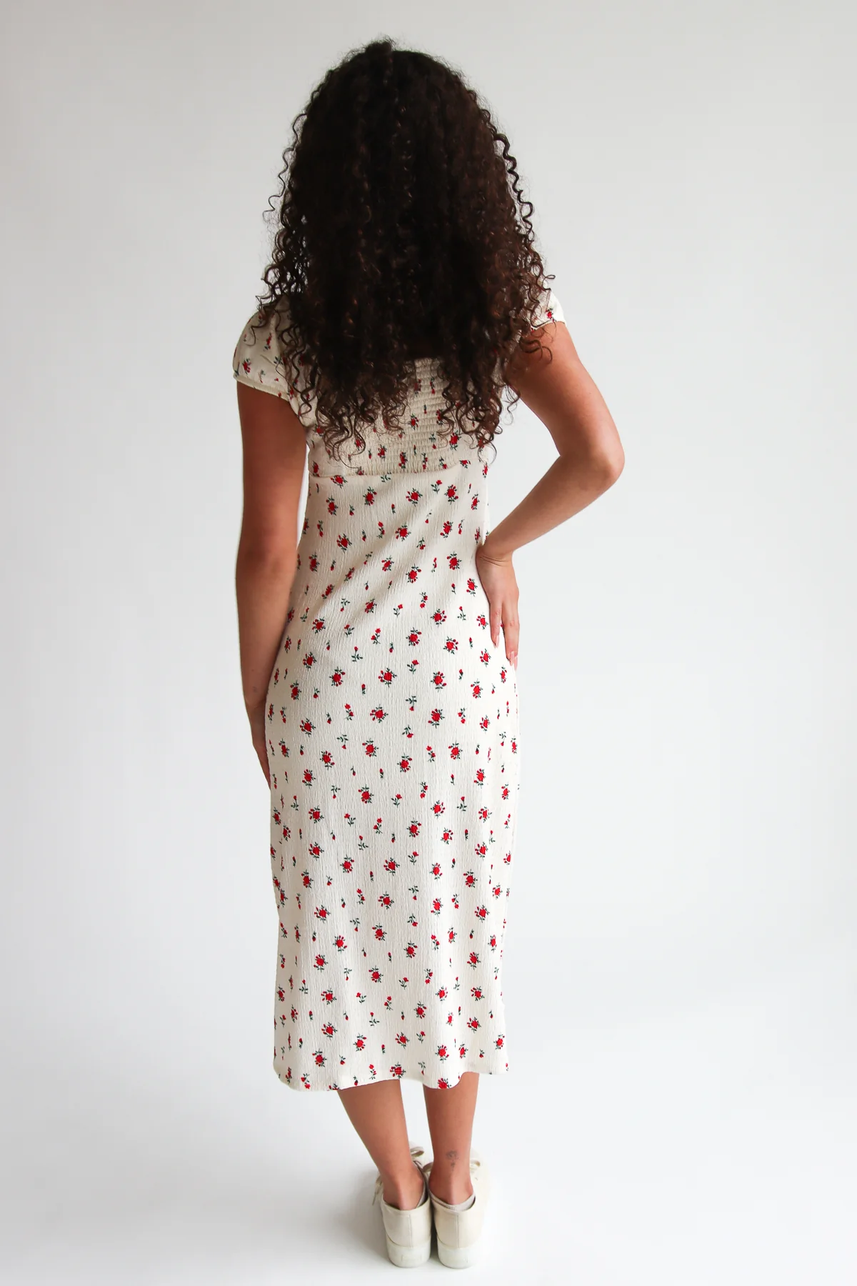 Rose Print Empire Waist Puff Sleeve Dress - Image 8