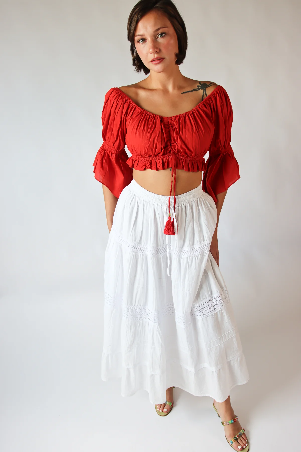 Ruched Front Peasant Crop Top - Image 10