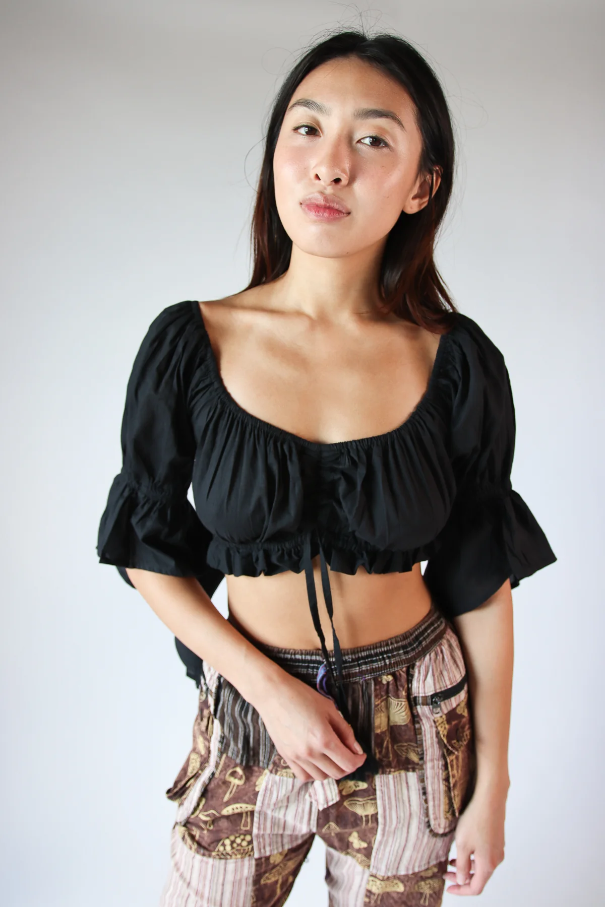 Ruched Front Peasant Crop Top - Image 11