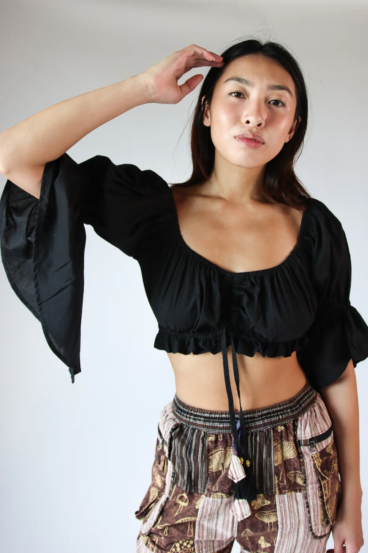 Ruched Front Peasant Crop Top - Image 4