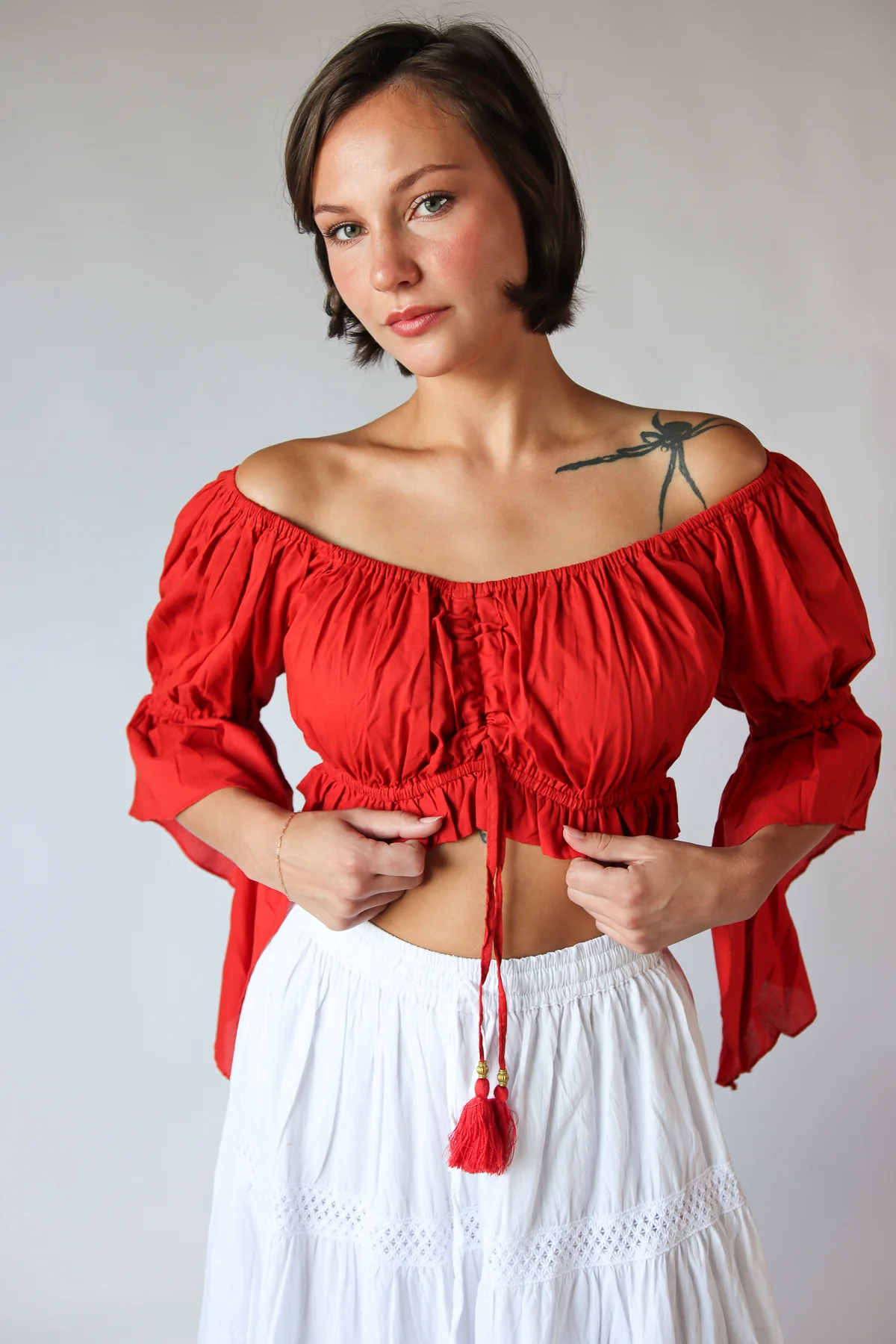 Ruched Front Peasant Crop Top - Image 6
