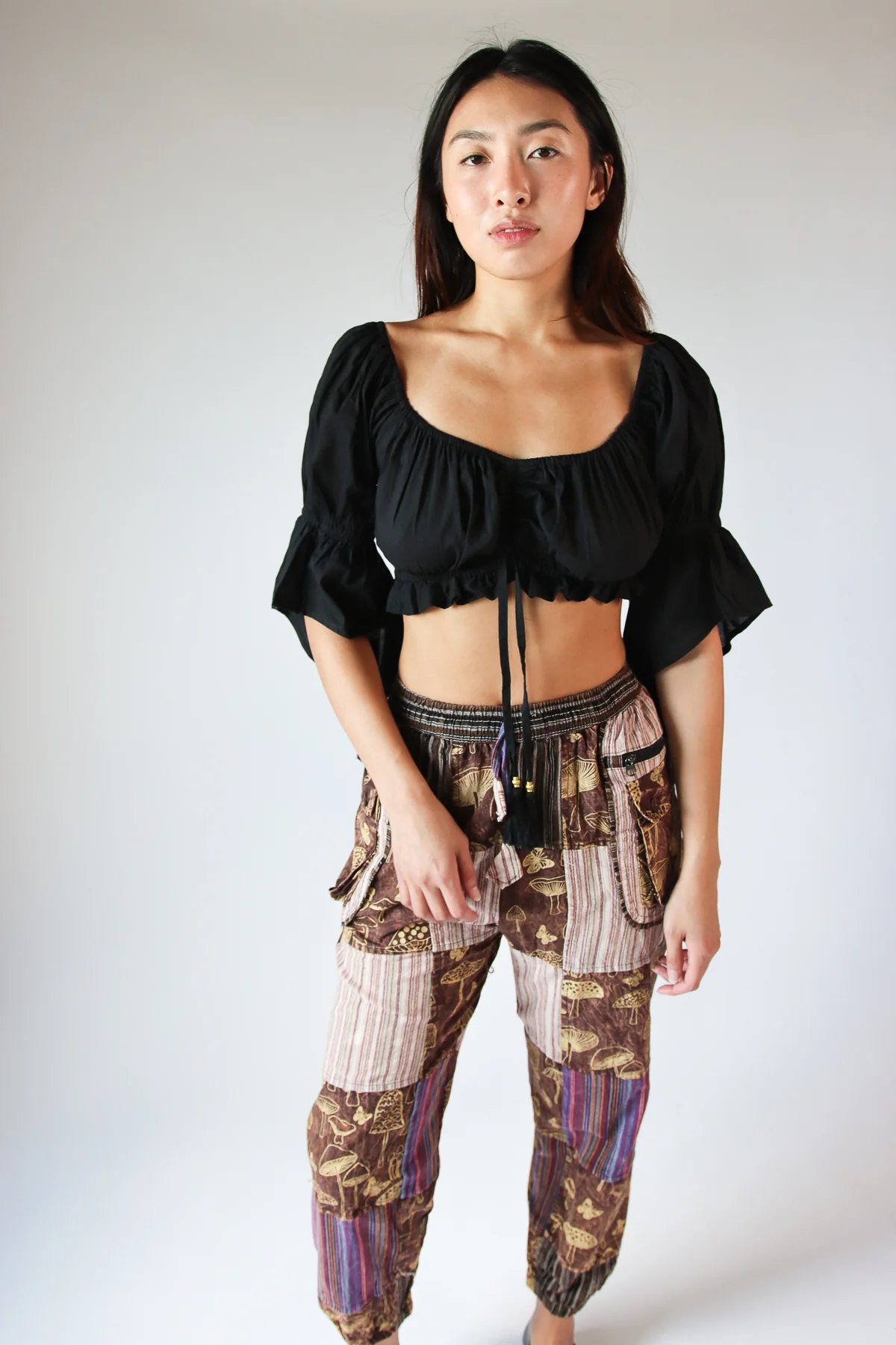 Ruched Front Peasant Crop Top - Image 7