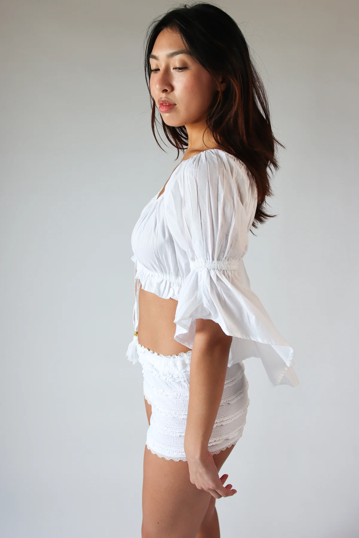 Ruched Front Peasant Crop Top - Image 8