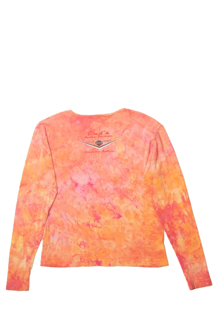 Vintage Harley Davidson Orange Pink Tie Dye Long Sleeve T-Shirt (2000s) - Image 3