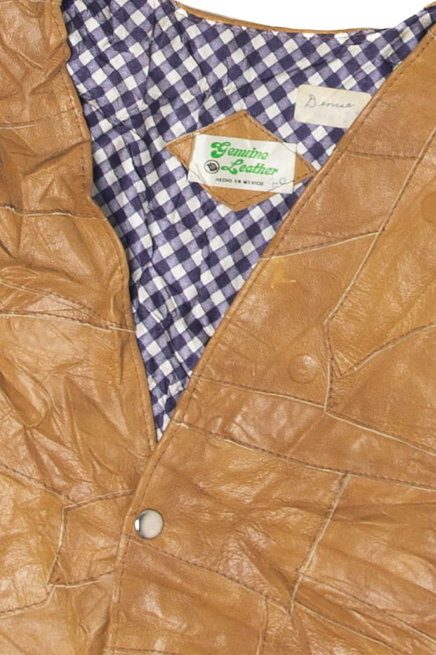 Vintage Patchwork Genuine Leather Vest (1970s) - Image 3