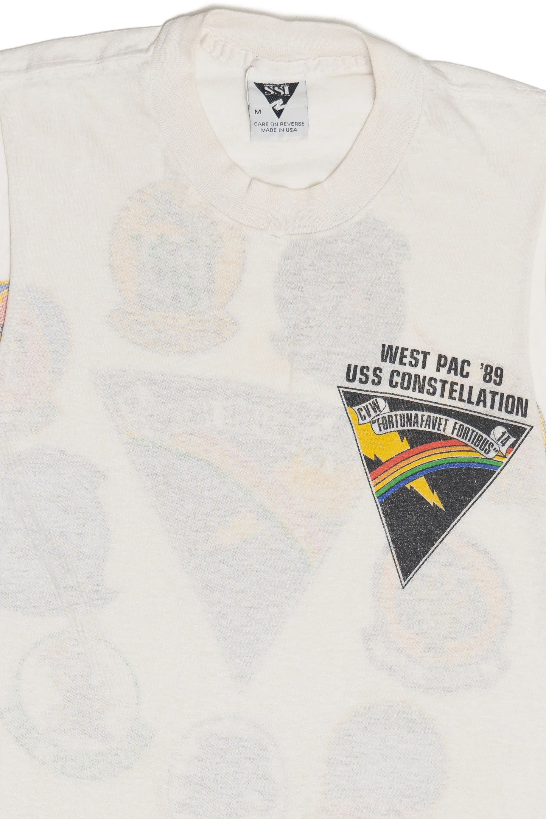 Vintage West Pac '89 USS Constellation US Navy Squadron Insignia Cut Off T-Shirt - Image 3